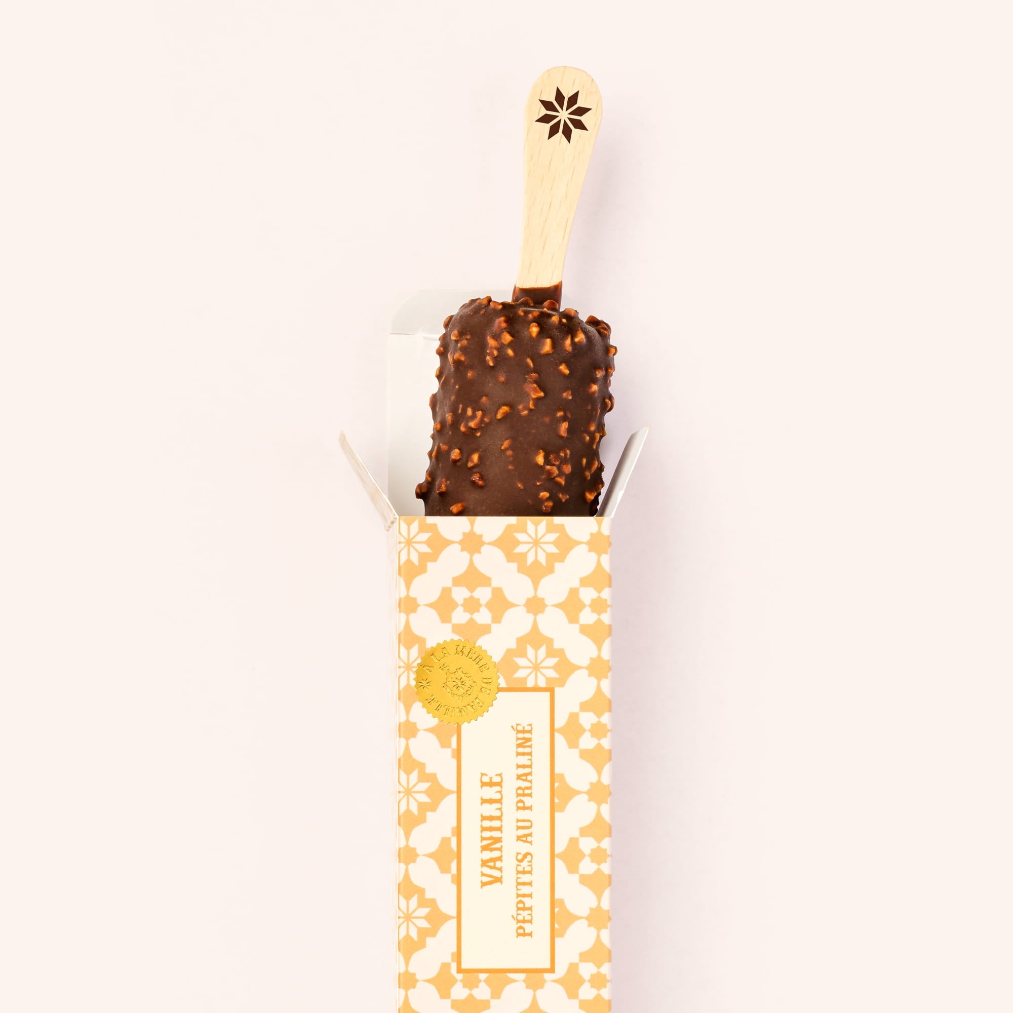 Vanilla and praline chip Eskimo pie