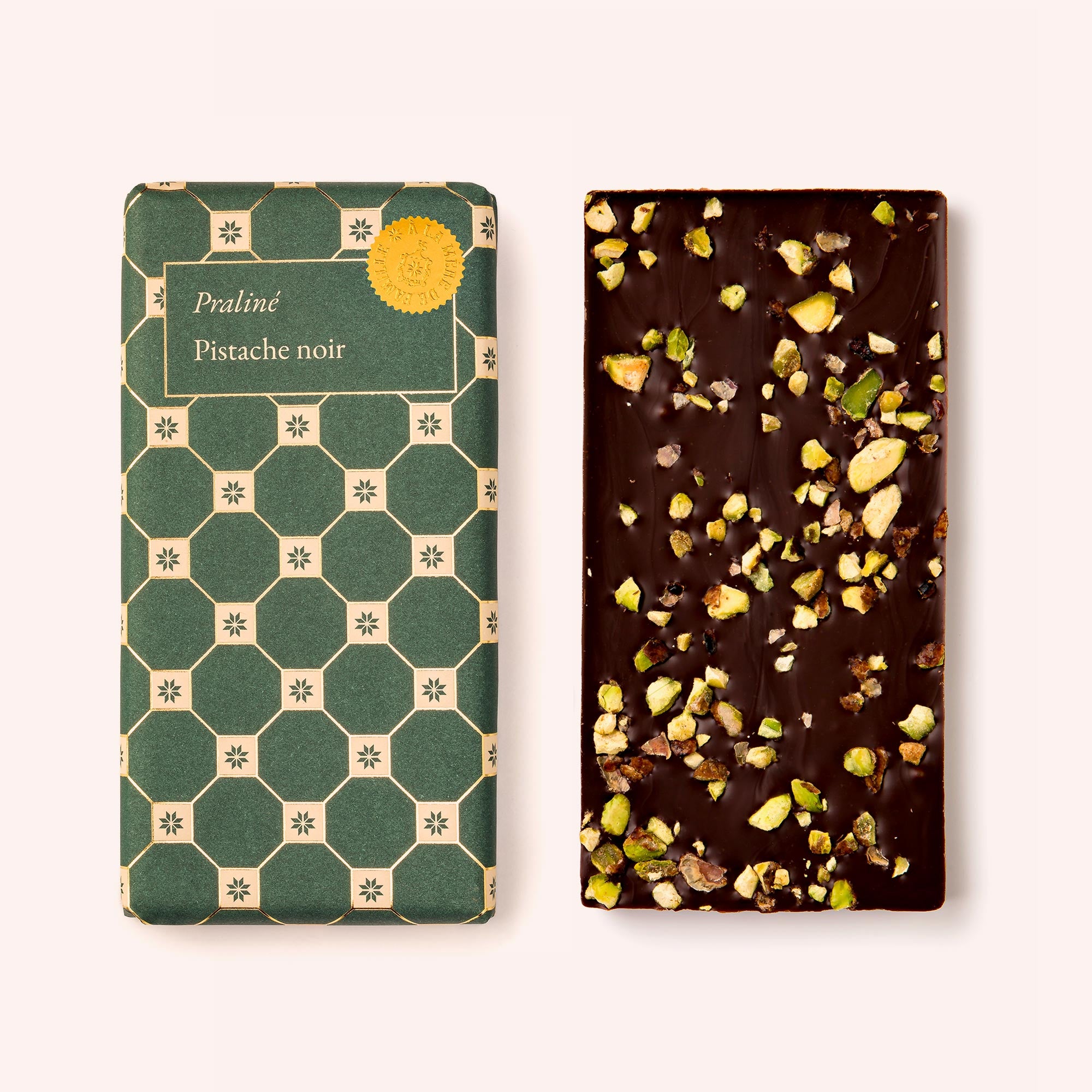 Tablette chocolat praliné pistache noir