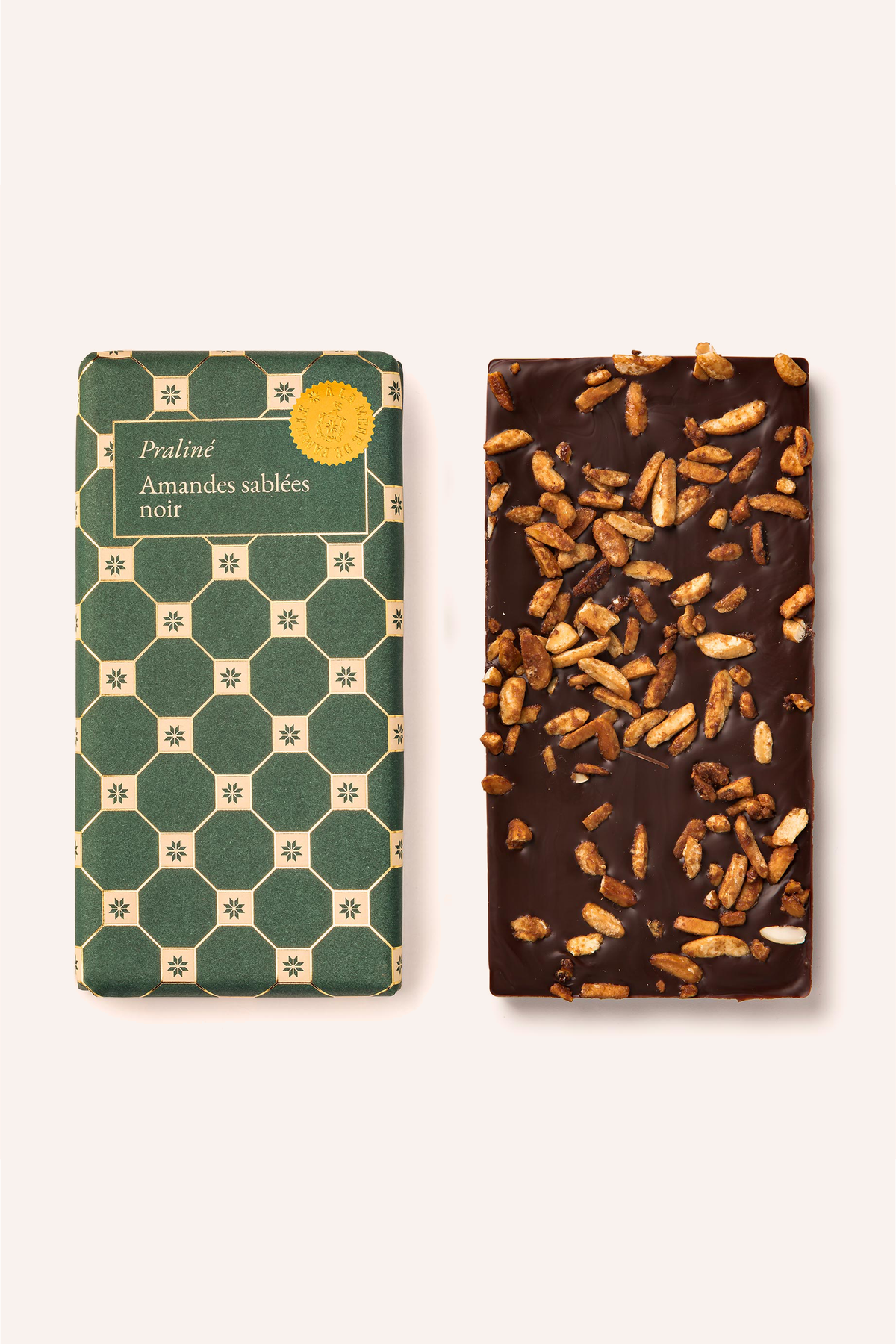 Tablette chocolat praliné amandes sablées noir